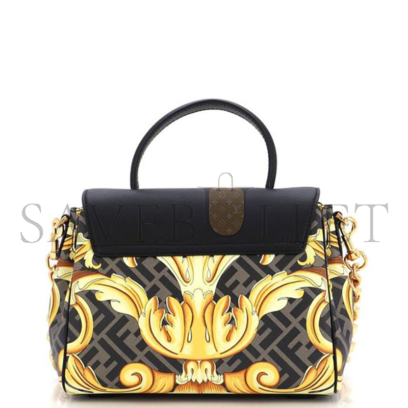 F**di versace x F**di fendace la medusa top handle bag printed laminated leather with (25*22*15cm)